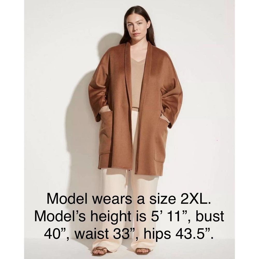 Vince Black Collarless Open-Front Coat Wool & Cashmere Blend - Picture 12 of 16